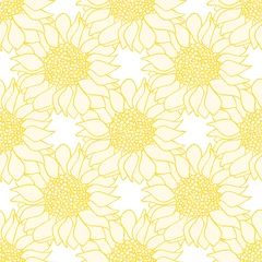 Foto auf Glas Sunflowers flowers seamless pattern in yellow and white colors. © smth.design