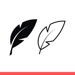 Feather icon set, outline and fill. Simple, flat design on white background
