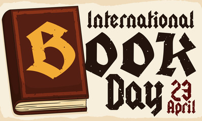 Old Style Book over Scroll to Celebrate International Book Day, Vector Illustration
