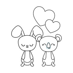 cute koala with rabbit and hearts