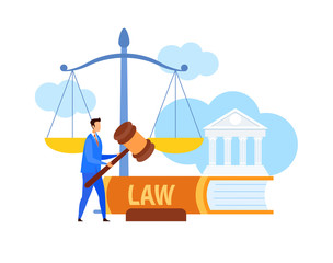 Fototapeta premium Lawyer, Legal Advisor Holding Gavel Flat Character