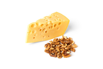 Cheese and walnut isolated on white background. 