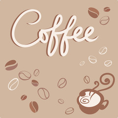 inscription kofs coffee beans and a cup of coffee