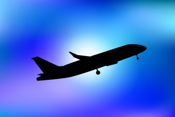 Air plane silhouette in blue sky