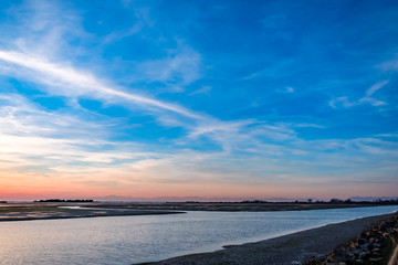 Spring sunset in the lagoon of Grado