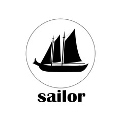 the sailing boat in a thin circle silhouette