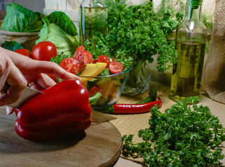 slicing red sweet pepper