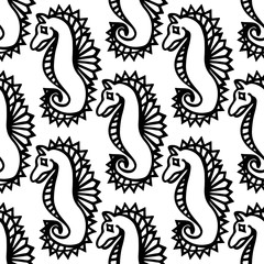 Seamless pattern with sea horse isolated