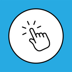 Clicking finger icon, hand pointer vector. Circle button.