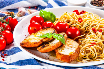 Spaghetti aglio e olio - pasta with chili and garlic