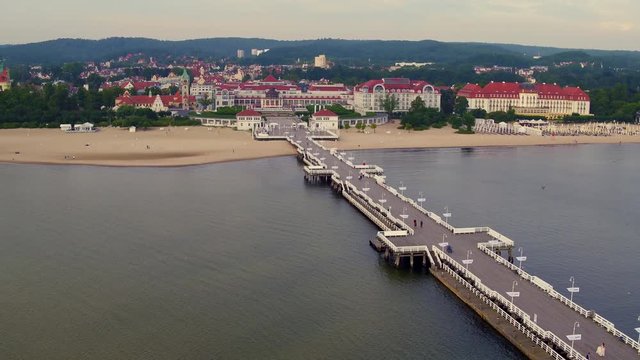 Beautiful drone daytime footage of Sopot from the Pier perspective.