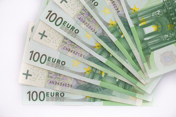 Euro banknotes and Polish złoty.