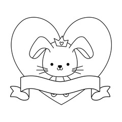 cute rabbit animal with ribbon in frame