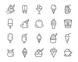 set of ice cream icons, such as  parfait, frozen yogurt, ice cream sundae, vanilla, chocolate