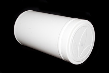 plastic can isolated on black background