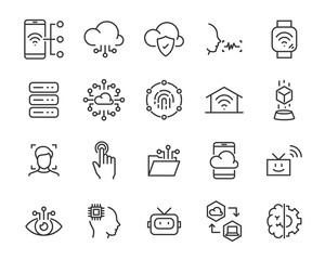 set of technology icon set, such as robot, digital, vr, ai, cyber