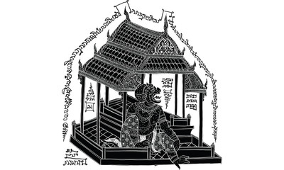 Obraz premium Thai traditional painting in temple, vector