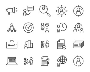 set of job seach icons ,such as work, career, traning, business, skill, meeting