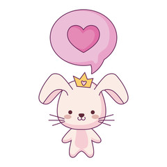 cute rabbit animal and speech bubble with heart