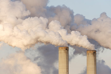 Smoke stacks of coal fired power station, Germany, Europe