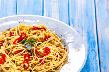 Spaghetti aglio e olio - pasta with chili and garlic