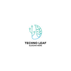 Techno Leaf logo template, vector illustration - Vector