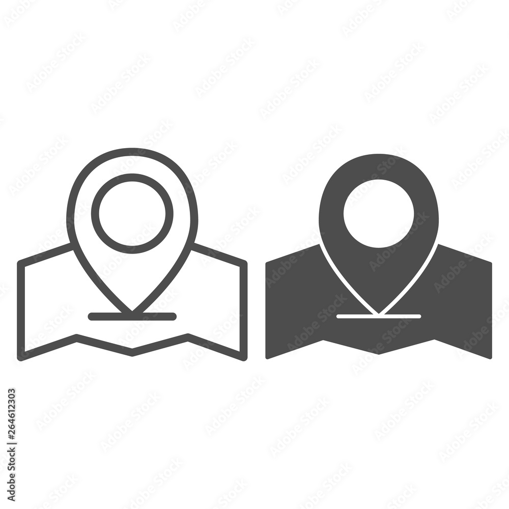 Poster map with location pin line and glyph icon. gps vector illustration isolated on white. map pointer ou