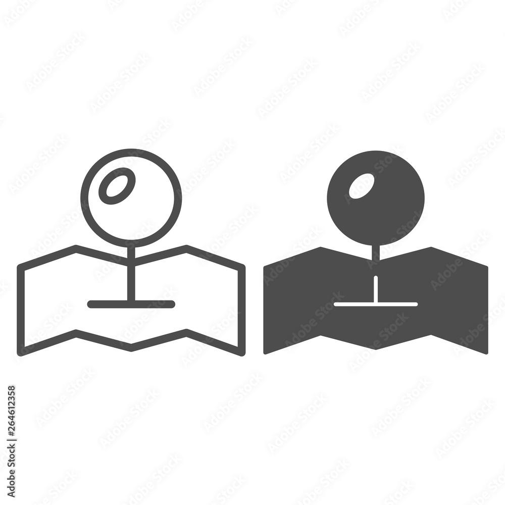 Poster push pin on map line and glyph icon. location pin vector illustration isolated on white. map pointer