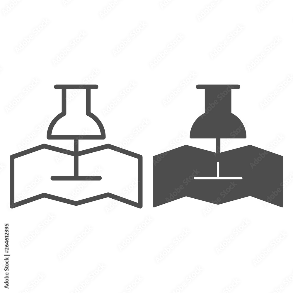 Poster gps pin line and glyph icon. map pointer vector illustration isolated on white. map and push pin out