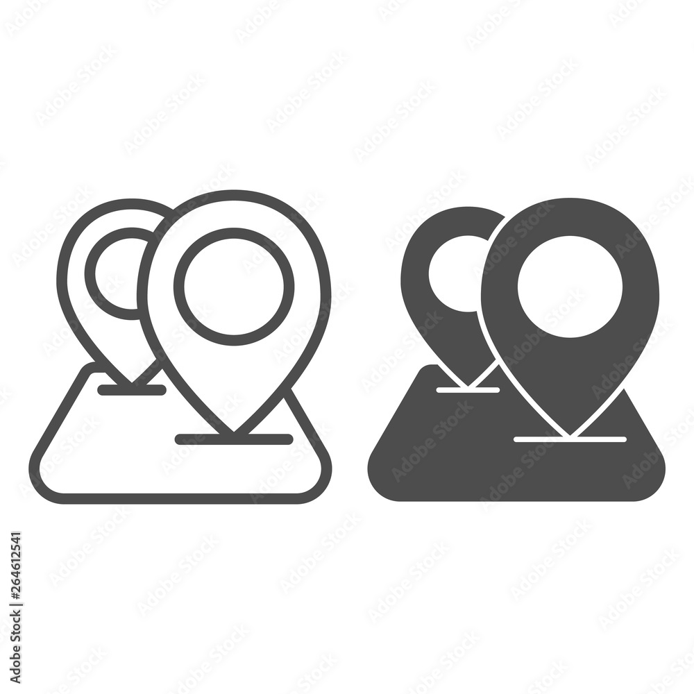 Poster navigation map and two pointer line and glyph icon. cartography vector illustration isolated on whit