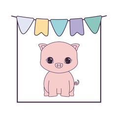 cute piggy animal with garlands hanging