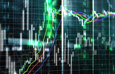 Broker monitoring center. Stock market management center. Trading algorithms on server room.