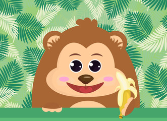 Obraz na płótnie Canvas Monkey with banana for poster, flyers, album art, banner, background