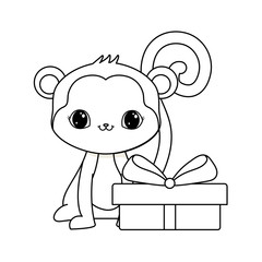 cute monkey animal with gift box