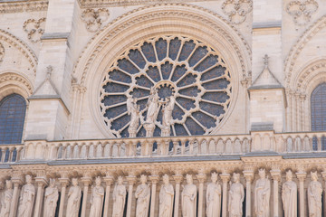 Architectural fragments of Reims Notre-Dame cathedral. Notre-Dame de Reims Cathedral Our Lady of Reims, 1275 is Roman Catholic Church in Reims. France.