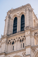Fototapeta premium Architectural fragments of Reims Notre-Dame cathedral. Notre-Dame de Reims Cathedral Our Lady of Reims, 1275 is Roman Catholic Church in Reims. France.