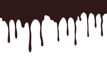 Dripping chocolate syrup. Melted brown chocolate flow down. Template design for culinary wallpaper, brochure, coffee, candy shop, restaurant menu and confectionery.