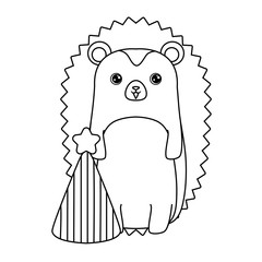 cute porcupine animal with hat party