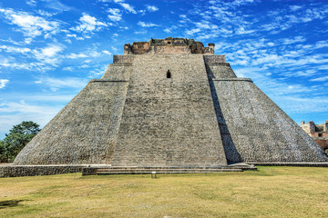 Pyramid of the Magician a step pyramid located in Uxmal, Mexico