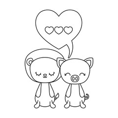 cute lion with piggy animals and speech bubble
