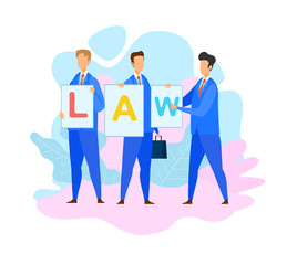 Lawyers Holding Law Word Flat Vector Characters