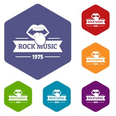 Festival rock music icons vector colorful hexahedron set collection isolated on white 