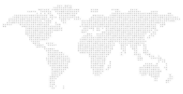 World map filled with Mother Earth text pattern.
