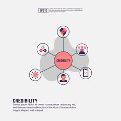 Credibility concept for presentation, promotion, social media marketing, and more. Minimalist Credibility infographic with flat icon