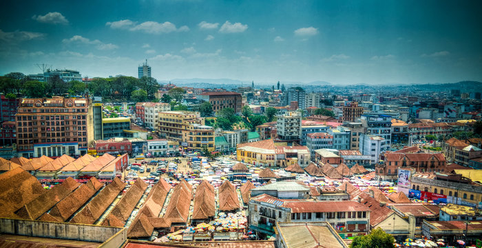Aerial panoramic view to Antananarivo, capital of Madagascar