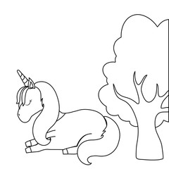 cute unicorn animal with tree plant