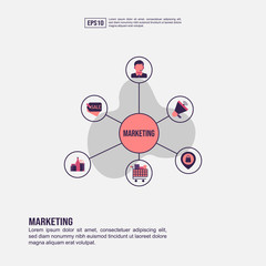 Marketing concept for presentation, promotion, social media marketing, and more. Minimalist Marketing infographic with flat icon