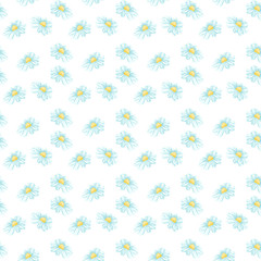 Daisy or Chamomile Tea Herb Flower Seamless Pattern. Herbal Therapy Wallpaper. Botany Plant, Matricaria Loose Herbs. Floral Blossom for Agriculture Packaging or Wrapping Paper Design.