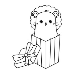 cute lion animal in gift box