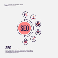 Seo concept for presentation, promotion, social media marketing, and more. Minimalist Seo infographic with flat icon